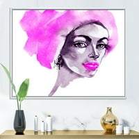 DesignArt 'Afro American Pink Woman Fashion Portret' Moderni uokvireni platno zidni umjetnički tisak