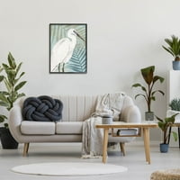 Tropska egreta botanički listovi životinje i insekti grafička umjetnost crna uokvirena umjetnička print zidna umjetnost