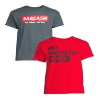Humor muški i veliki muški sarkazam grafičke majice, 2-pack