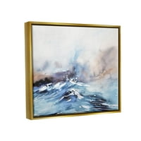Apstraktna slika s padajućim oceanskim valovima na obali, umjetnički tisak u metalnom zlatnom okviru, zidna umjetnost
