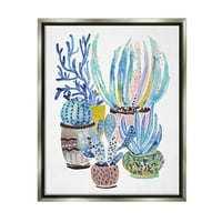 Studell uzorka plave biljke kaktusa botanička i cvjetna slika sivi plutasti uokvireni umjetnički print zid umjetnost