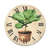 DesignArt 'ficus lire biljka u glinenoj cvijeće' tradicionalni drveni zidni sat