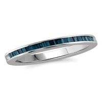 Prsten od srebrnog srebra s plavim dijamantom izrezanim baguetteom u karatima