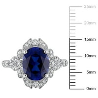 Miabella Ženska 4- CT stvorila je plavi sapphire ct dijamant 10kt bijelog zlata halo zaručnički prsten