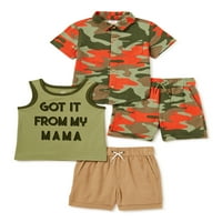 Wonder Nation Baby and Toddler Boy tkani košulja, tenk i kratke hlače Mi i utakmice set odjeće, 4-komad, veličine