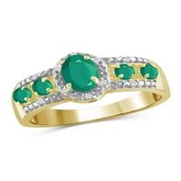 Jewelersclub Carat T.G.W. Smaragdni i bijeli dijamantni naglasak 14k zlato preko srebrnog prstena