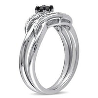 Miabella Ženska karat T.W. Crno -bijeli dijamantni srebrni crossover vjenčani prsten set