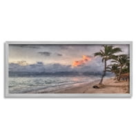 Zapanjujući tropski zalazak sunca palme obalni krajolik slika u sivom okviru umjetnički tisak zidna umjetnost