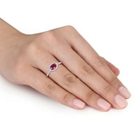 Miabella Ženska karat T.G.W. Oval Cut Ruby & Carat T.W. Dijamantni 14KT bijelo zlato ovalni halo prsten